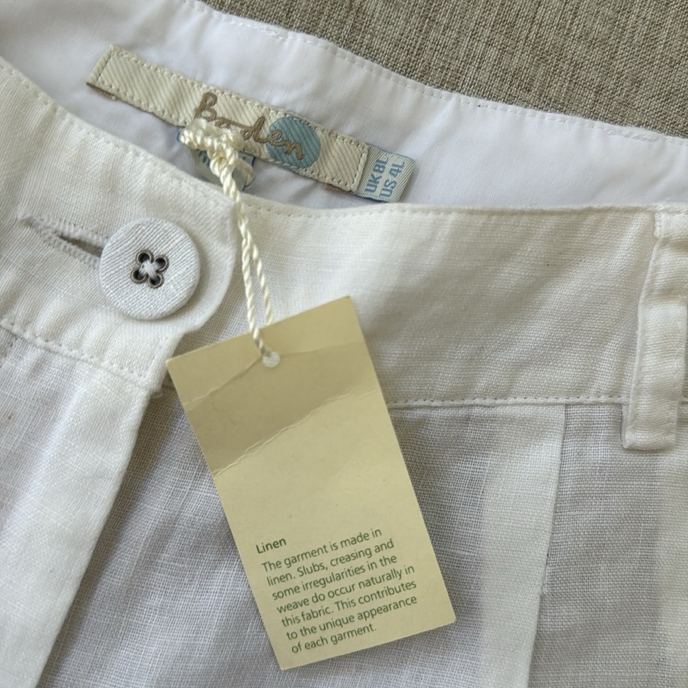BODEN 100%‎ Linen Shorts White Folded Hem Women’s Size 4L pleated - Picture 2 of 12